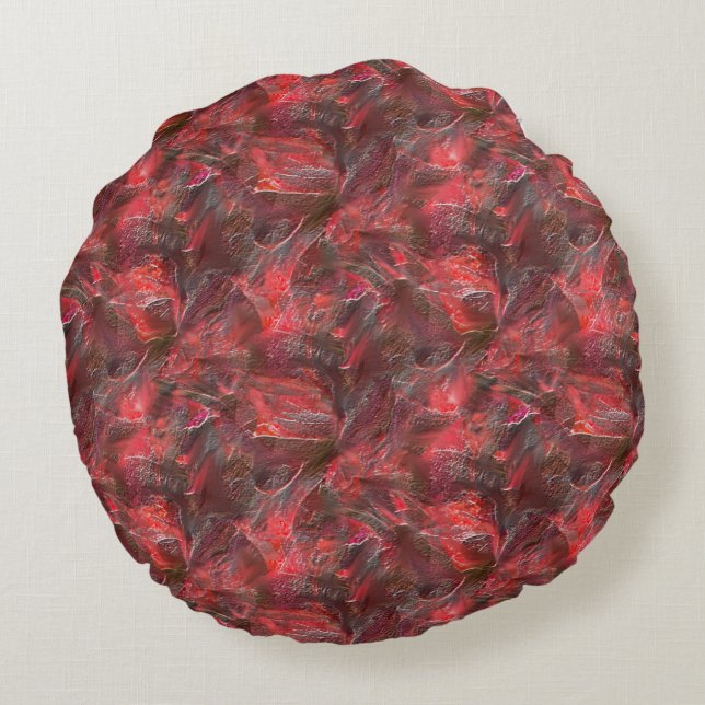 Leichtes Relief in Textur mit rotem Wachs überzoge Rundes Kissen (Rückseite)