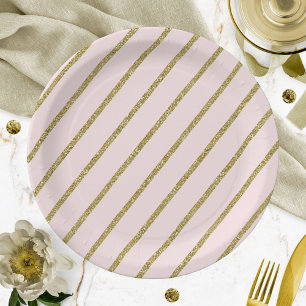 Leichtes rosa goldfarbenes Glitzer Streifen Muster Pappteller