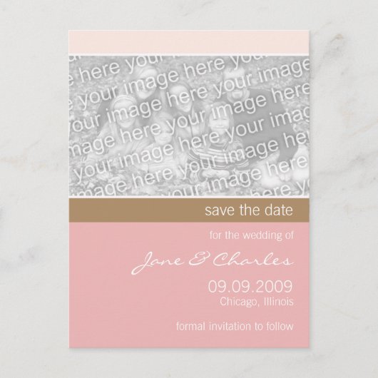 Leichtes Rosa und Tan Foto Save the Date Ankündigungspostkarte (Vorderseite)