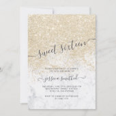 Leichtgold Glitzer typografischer Marmor Süß 16 Einladung (Vorderseite)