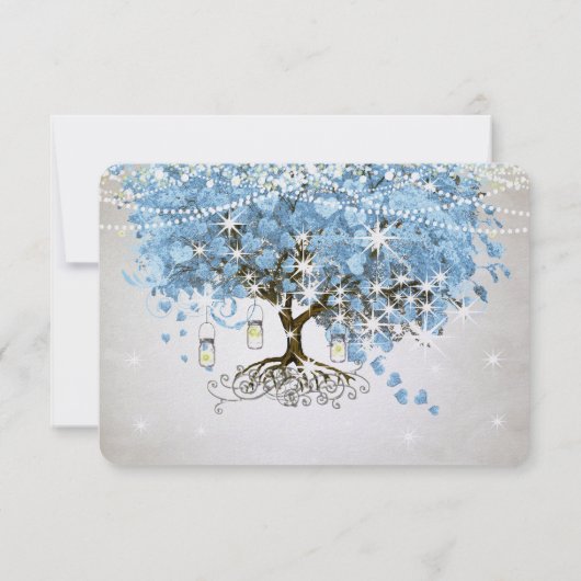 Leichtpulver Blauer Herzleder Tree Hochzeit RSVP (Rückseite)