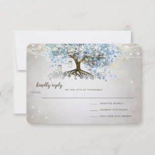 Leichtpulver Blauer Herzleder Tree Hochzeit RSVP Karte