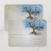 Leichtpulver Blauer Herzleder Tree Hochzeit RSVP Karte (Vorne/Hinten)