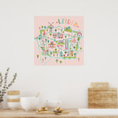 Leiden City Illustriert Map pink Poster (Küche)