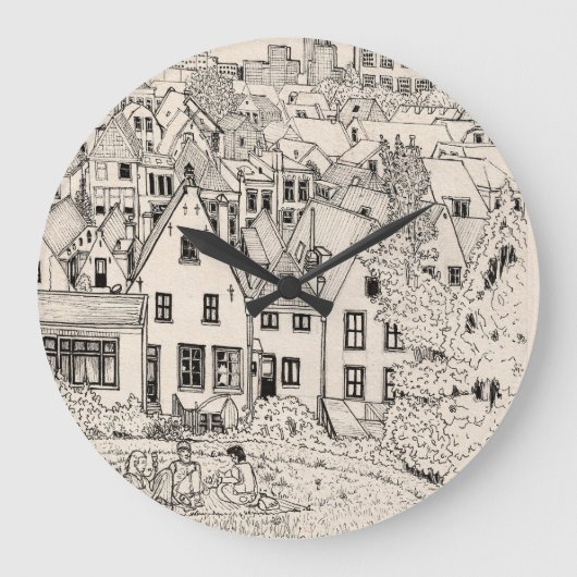 Leiden South Holland Niederlande Pen Ink Zeichnend Große Wanduhr (Vorderseite)