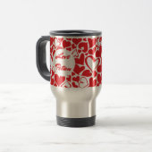 Leidenschafts-Herzmuster des Liebe-Tranks rotes Reisebecher (Vorderseite Links)