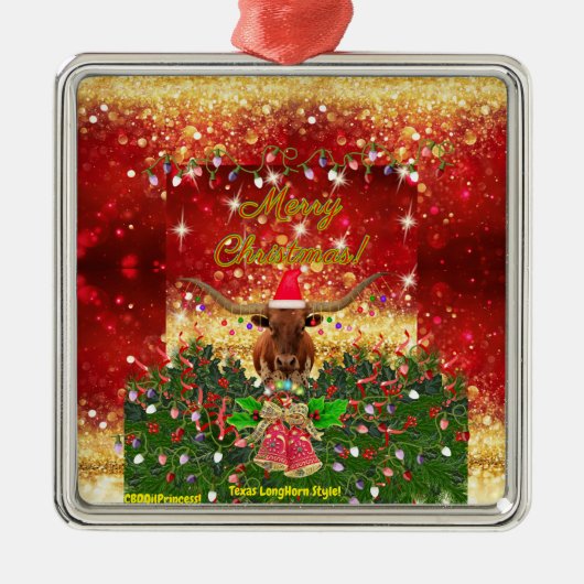 LEIDER CHRISTMAS! Texas LongHorn Style! Ornament Aus Metall (Vorne)
