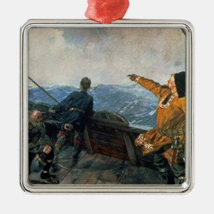 Leif Eriksson visiert Land in Amerika, 1893 an Ornament Aus Metall