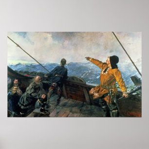 Leif Eriksson visiert Land in Amerika, 1893 an Poster