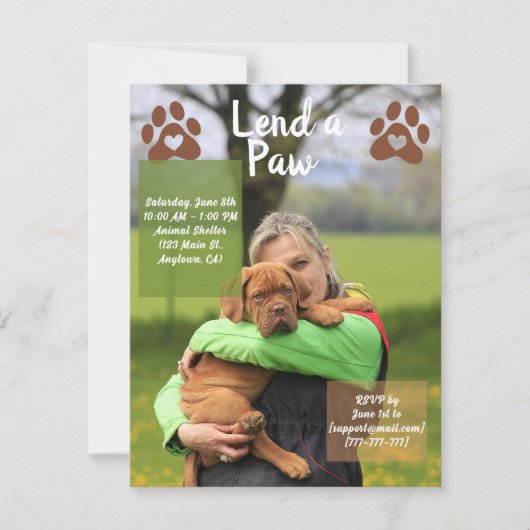 Leihe eine Paw, Tierschutzant-Freiwillige Einladung (Vorderseite)