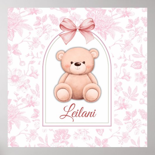 Leilani | Benutzerdefiniertes rosa Teddy-Bär-Kinde Poster (Vorne)
