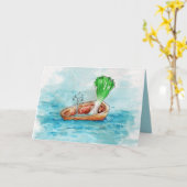 Leine in einem Boot mit einem Laken Funny Pun Gruß Karte (Gelbe Blume)