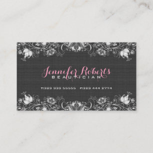 Leinen aus schwarzem Burlap & White Floral & Lace Visitenkarte