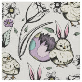 Leinen Baby Chicks, Bunny Ears, Blume & Eiern Stoff (Nahaufnahme)