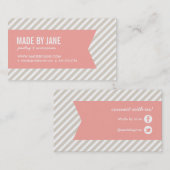 Leinen Beige & Pink Moderne Streifen & Band Visitenkarte (Vorne/Hinten)