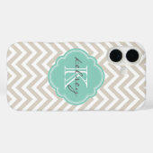 Leinen Beige und Aqua Zickzack Monogramm Case-Mate iPhone Hülle (Rückseite (Horizontal))