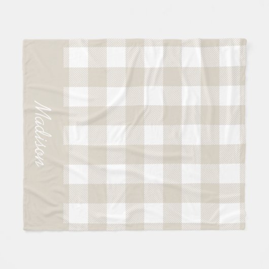 Leinen Beige und Weißbüffel Karo Monogram Fleecedecke (Vorderseite (Horizontal))