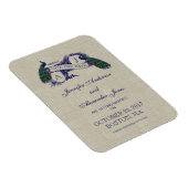 Leinen Blau Pfau Save the Date Magnet (Rechte Seite)
