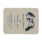 Leinen Blau Pfau Save the Date Magnet (Horizontal)