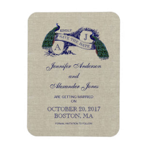Leinen Blau Pfau Save the Date Magnet