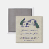 Leinen Blau Pfau Save the Date Magnet (Vorderseite/Rückseite)