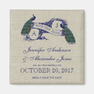 Leinen Blau Pfau Save the Date Magnet