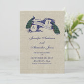 Leinen Blaue Pfau Save-the-Date-Karte Save The Date (Stehend Vorderseite)