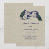 Leinen Blaue Pfau Save-the-Date-Karte Save The Date (Vorne/Hinten)