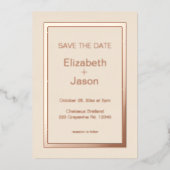 Leinen einfache Hochzeit speichern das Datum Rose Folieneinladung (Vorderseite)