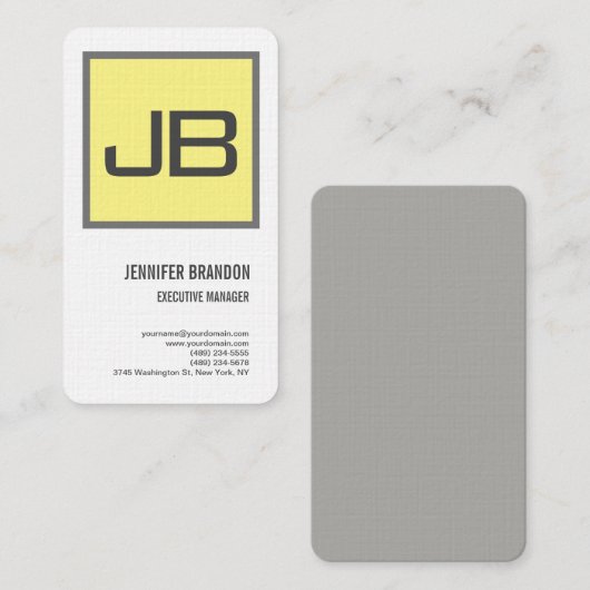 Leinen Gelb Grau Monogram Minimalistisch Moderne S Visitenkarte (Vorne/Hinten)