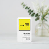 Leinen gelb weiß fett Monogramm Minimalistisch mod Visitenkarte (Stehend Vorderseite)