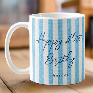 Leinen Look Striped Happy Geburtstag 40. Light Blu Kaffeetasse
