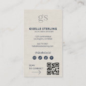 Leinen-Monogramm-Foto-Social-Media-QR-Code Visitenkarte (Rückseite)