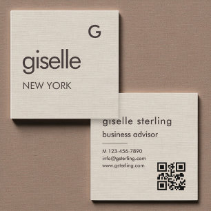 Leinen-Monogramm-QR-Code-Minimalist Quadratische Visitenkarte