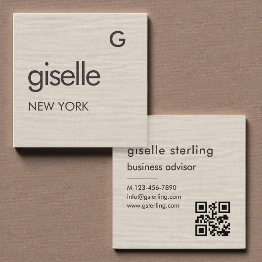 Leinen-Monogramm-QR-Code-Minimalist Quadratische Visitenkarte