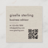 Leinen-Monogramm-QR-Code-Minimalist Quadratische Visitenkarte (Rückseite)