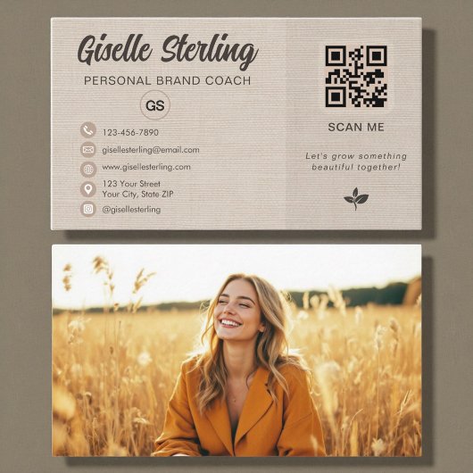 Leinen-QR-Code-Foto-Monogramm-Social-Media Visitenkarte