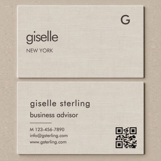 Leinen QR-Code Minimalistisches Monogramm Visitenkarte