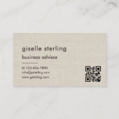 Leinen QR-Code Minimalistisches Monogramm Visitenkarte (Rückseite)