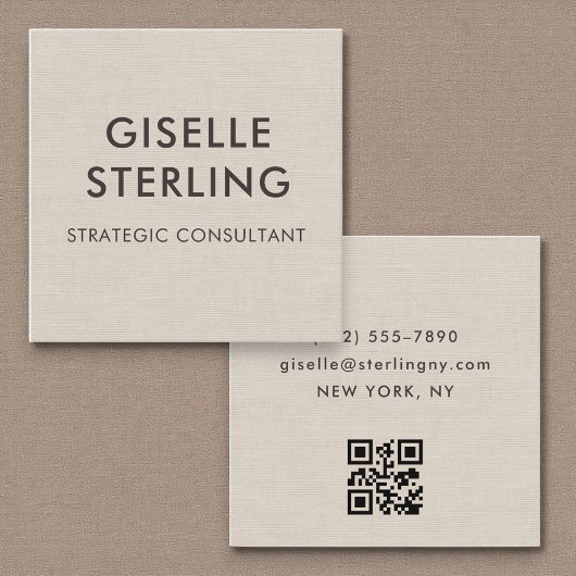 Leinen-QR-Code Moderne Minimal-Typografie Quadratische Visitenkarte