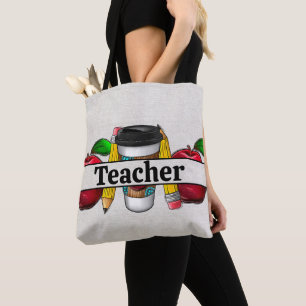 Leinen sehen mit Äpfeln und Stiften Lehrer Tasche