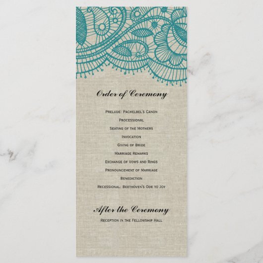 Leinen- und Aquamarine Hochzeitsprogramme Programm (Rückseite)