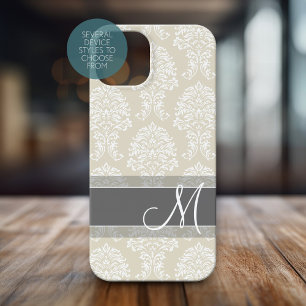 Leinen- und Holzkohle-Damaskusmuster mit Monogramm Case-Mate iPhone Hülle
