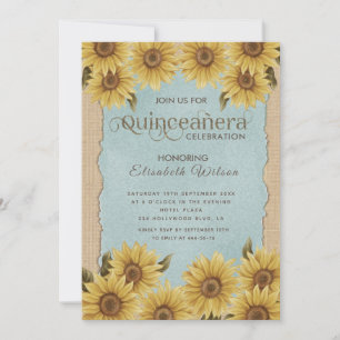 Leinen Vintage Sonnenblume blau Quinceañera Einladung