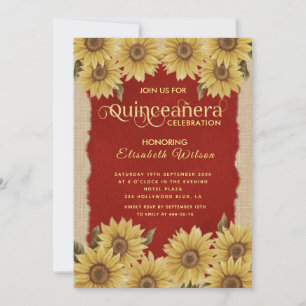 Leinen Vintage Sonnenblume rot Quinceañera Einladu Einladung