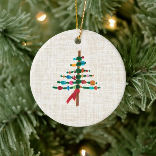 Leinen Weihnachtsbaum – Cozy Rustic Weihnachten Keramik Ornament (Baum)