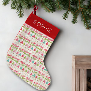 Leinen-Weihnachtsbäume – Rot Grün Design Kleiner Weihnachtsstrumpf
