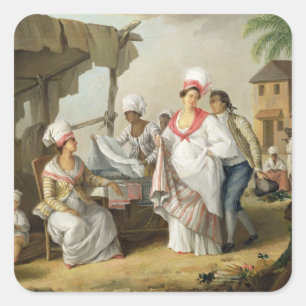 Leinenmarkt, Roseau, Dominica, c.1780 (Öl kann an Quadratischer Aufkleber