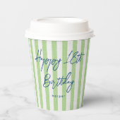 Leinenschau Gestreifte Feier Geburtstag 18. Grüne Pappbecher (Vorderseite)