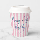 Leinenschau Gestreifte Feier Geburtstag 21. Rosa Pappbecher (Rückseite)